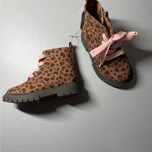 Cat & Jack Leopard Print Boots with Pink Laces
